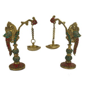 Brass Peacock Hanging Stone Work Diyas (1 pair)